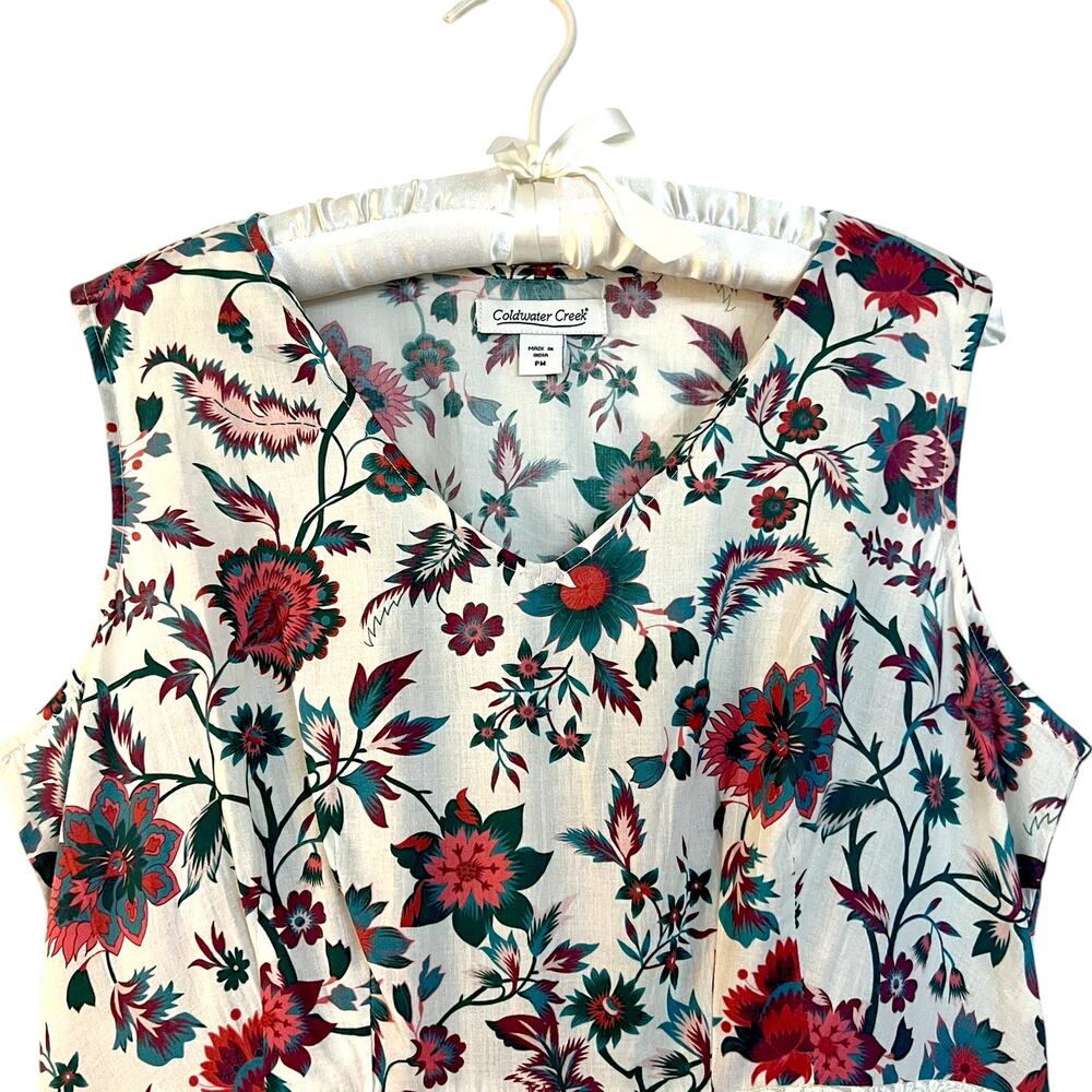 Coldwater Creek Size PM Cotton Floral Fit & Flare Dress Sleeveless Cottagecore - Picture 2 of 8